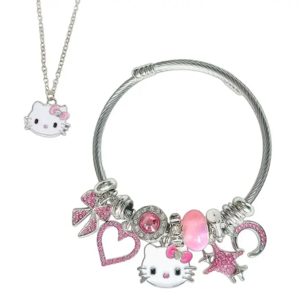 Hello Kitty Charm Bracelet and Necklace-with Pink Accents